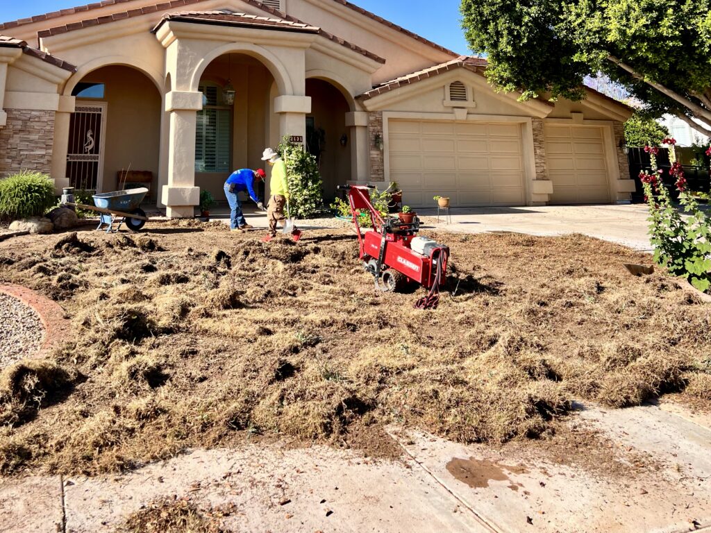 artificial-turf-install-1 Cleaning and ground preparation before artificial turf installation in Chandler AZ